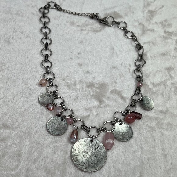 Avenue Chunky Dangle Necklace Silver Tone Orange Yellow Pink Beaded Link Chain - Picture 7 of 7